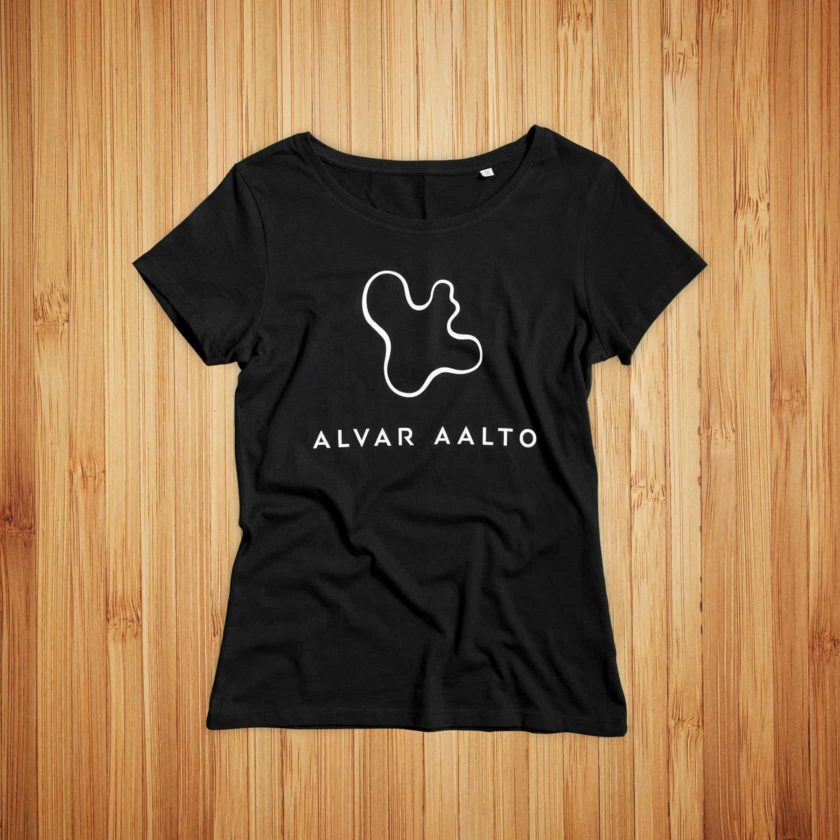 Alvar Aalto, musta t-paita ja valkoinen painatus